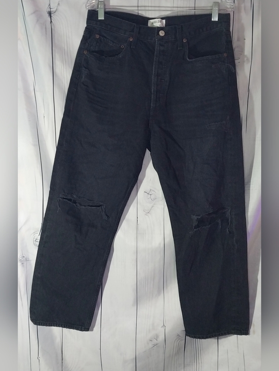 Agolde Denim - Agolde Black Distressed High-Rise Casual Straight Leg 90's Grunge Style Jeans